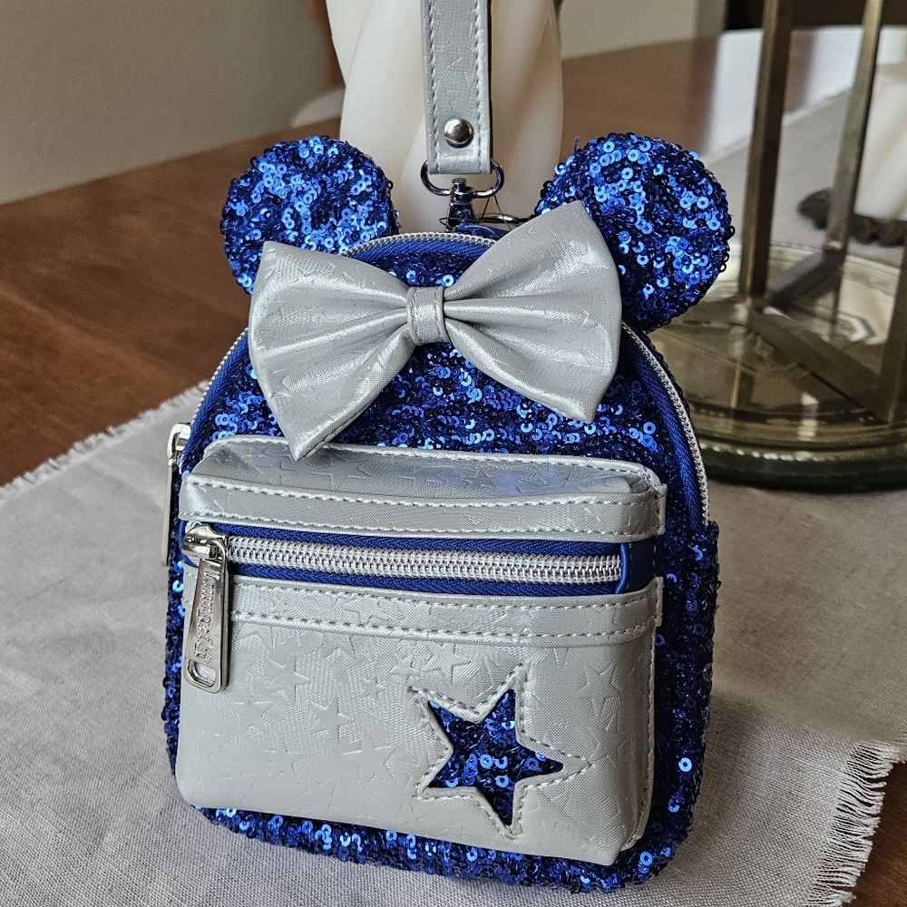 Loungefly Blue and Silver Sequin Micro-Mini Backpack/Clutch